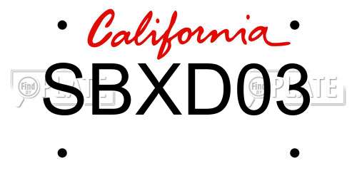 SBXD03 California License Plate