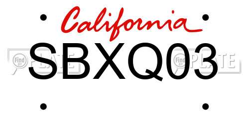 SBXQ03 California License Plate