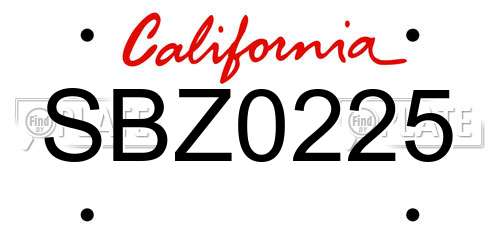 SBZ0225 California License Plate