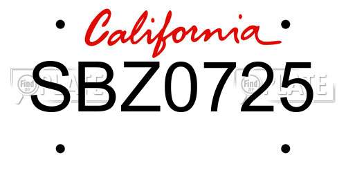 SBZ0725 California License Plate