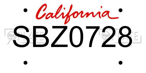 SBZ0728 California License Plate