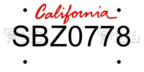 SBZ0778 California License Plate