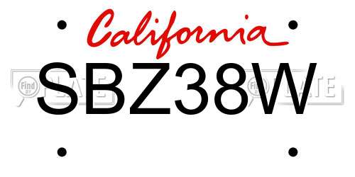 SBZ38W California License Plate