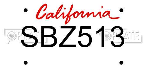SBZ513 California License Plate