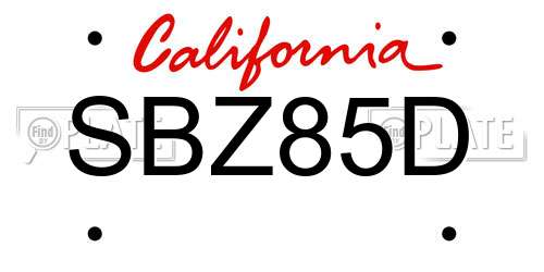 SBZ85D California License Plate