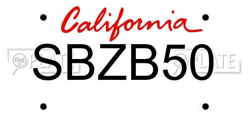 SBZB50 California License Plate