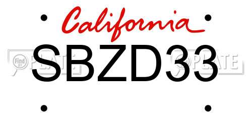 SBZD33 California License Plate