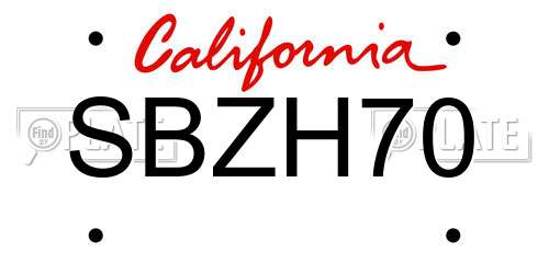 SBZH70 California License Plate