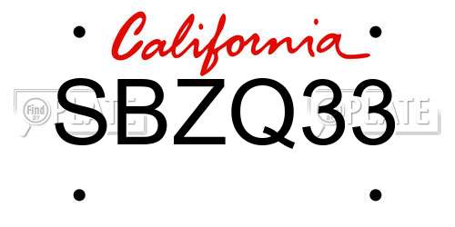 SBZQ33 California License Plate