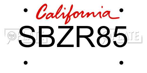 SBZR85 California License Plate
