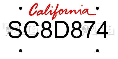 SC8D874 California License Plate