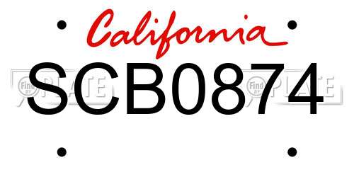 SCB0874 California License Plate