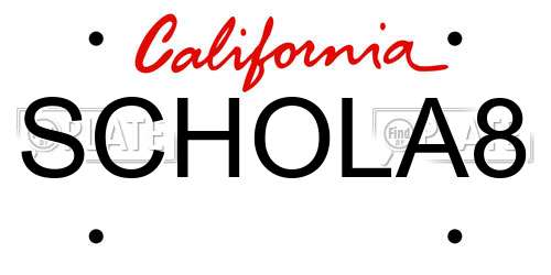 SCHOLA8 California License Plate