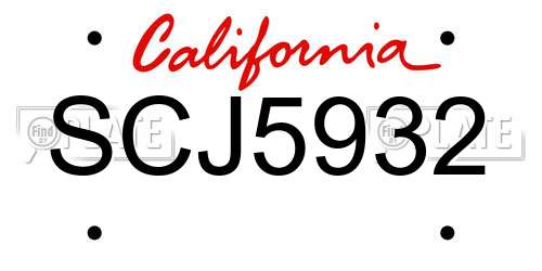 SCJ5932 California License Plate