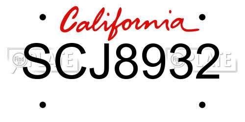 SCJ8932 California License Plate
