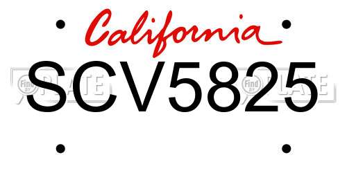 SCV5825 California License Plate
