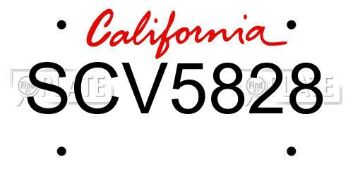 SCV5828 California License Plate