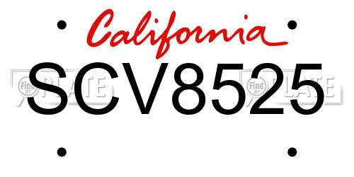 SCV8525 California License Plate
