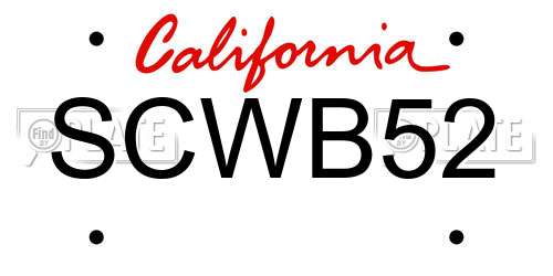 SCWB52 California License Plate