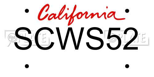 SCWS52 California License Plate