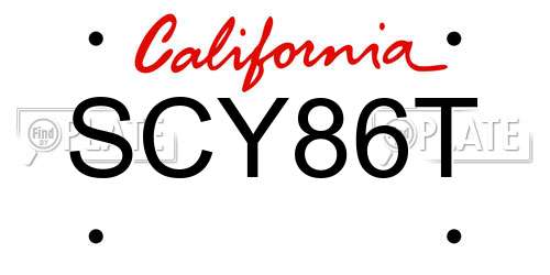SCY86T California License Plate