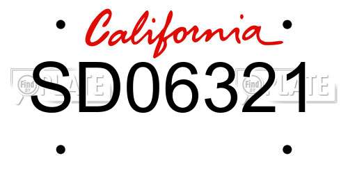 SD06321 California License Plate