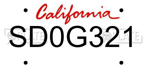 SD0G321 California License Plate