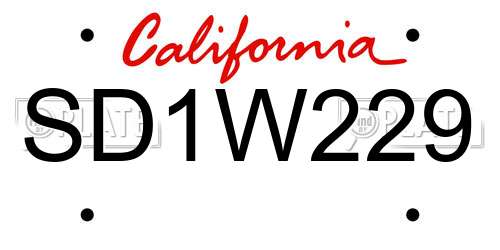 SD1W229 California License Plate