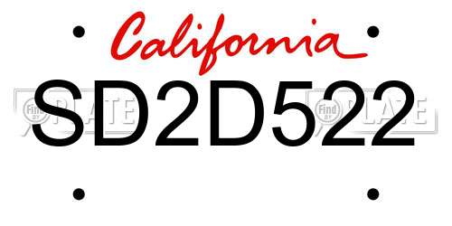SD2D522 California License Plate