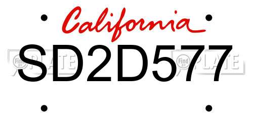 SD2D577 California License Plate