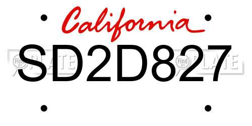 SD2D827 California License Plate