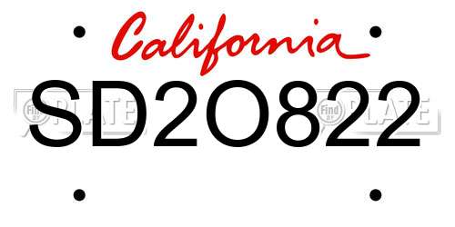 SD2O822 California License Plate