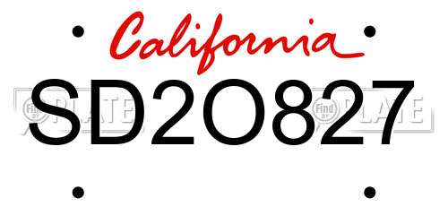 SD2O827 California License Plate
