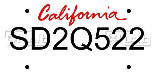 SD2Q522 California License Plate