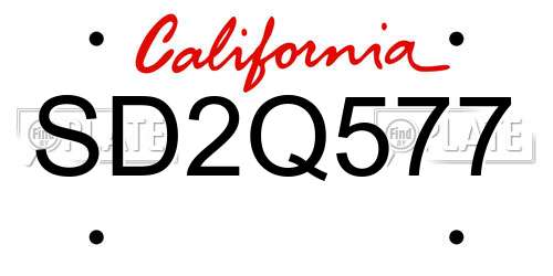 SD2Q577 California License Plate