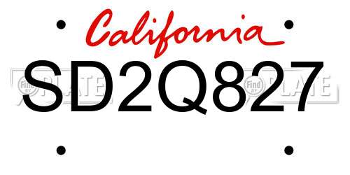 SD2Q827 California License Plate