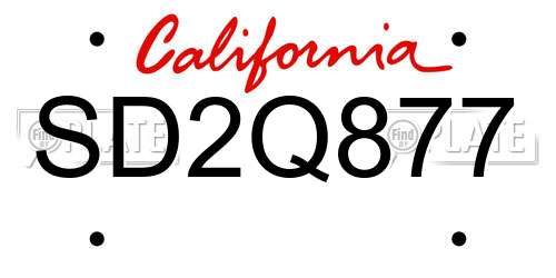 SD2Q877 California License Plate