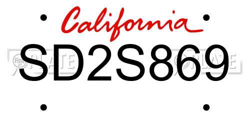 SD2S869 California License Plate