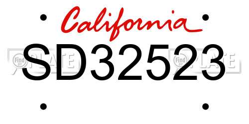 SD32523 California License Plate
