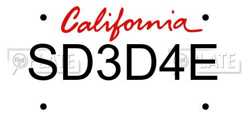 SD3D4E California License Plate