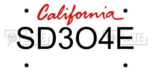 SD3O4E California License Plate