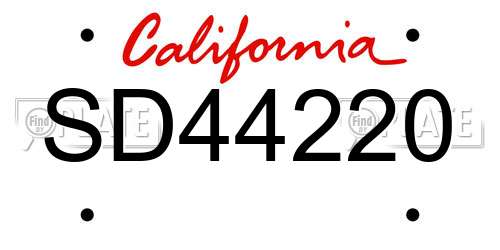 SD44220 California License Plate