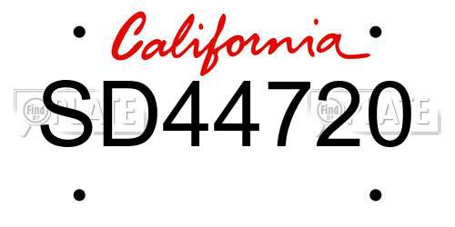 SD44720 California License Plate