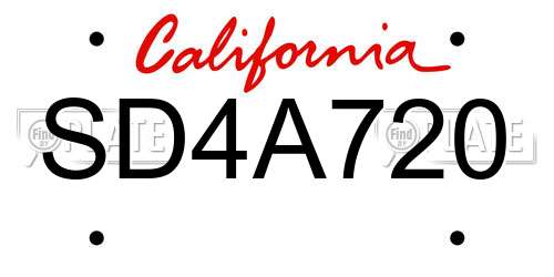 SD4A720 California License Plate