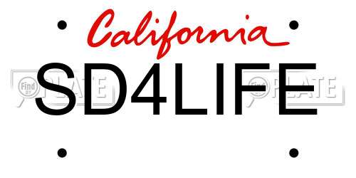 SD4LIFE California License Plate