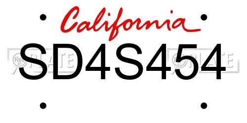 SD4S454 California License Plate