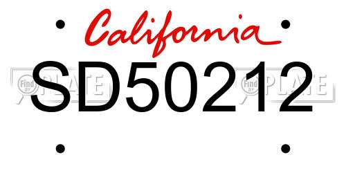 SD50212 California License Plate