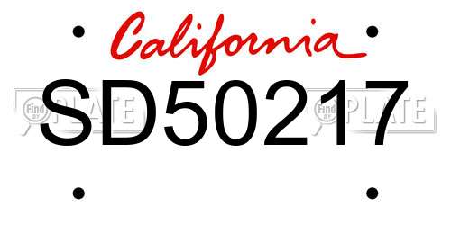 SD50217 California License Plate