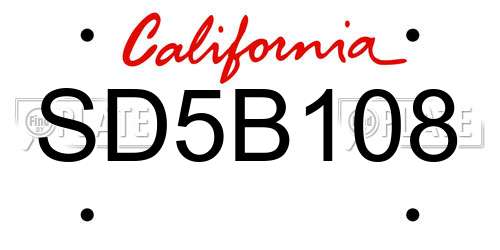 SD5B108 California License Plate