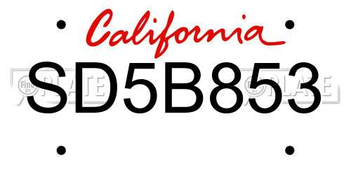 SD5B853 California License Plate